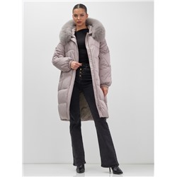 Пальто зимнее утепленное с мехом и капюшоном тренд светло-коричневого цвета 7629SK