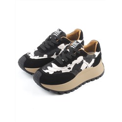 04-PDH362-3 BLACK Кроссовки демисезонные женские (натуральная замша, натуральная кожа)