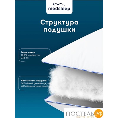 MEDSLEEP Подушка МЕДЕО S 70х70, 1пр., хлопок-тик/пух, 1000 г