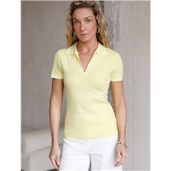 Джемпер с воротником-поло с коротким рукавом тонкой вязки из вискозы