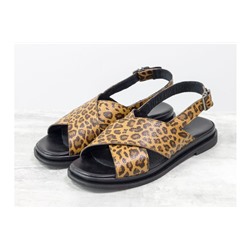 Босоножки в стиле animal print из натуральной кожи яркого леопардового принта, на легкой подошве черного цвета, С-1811/1-01