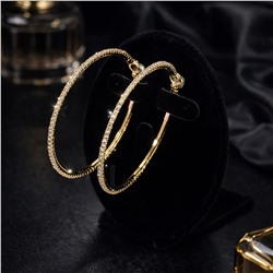 Серьги кольца с камнями круглые, цвет: золотистый и прозрачный, арт.012.007