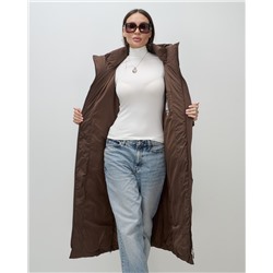 Пальто зимнее утепленное с капюшоном женское коричневого цвета 7729K