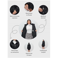 Куртка зимняя женская классическая с капюшоном черного цвета 7671Ch