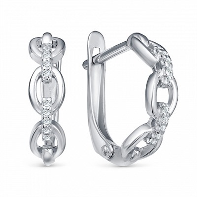 Серьги с фианитом родированные серебро 925*