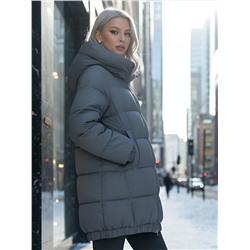 Куртка женская зимняя на резинке большого размера темно-серого цвета 7619TC