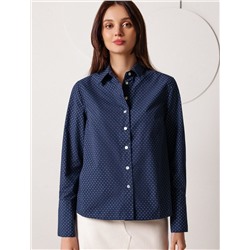 Блузка свободного силуэта в мелкий горошек из эластичного хлопка