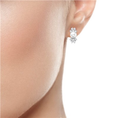 Серьги с иск.жемчугом родированные серебро 925*