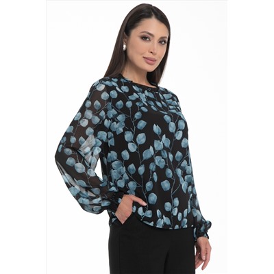 Блузка шифоновая чёрная с принтом