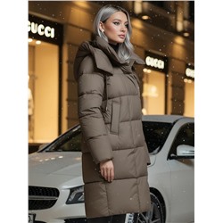 Пальто зимнее утепленное с капюшоном женское коричневого цвета 7700K