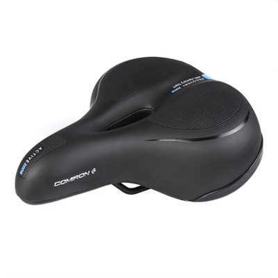 Седло велосипедное комфортное COMIRON TOKYO C012 265x220, Технологии: ED, MEMORY FOAM, Верх: PU с пресс. принтом, Цвет: Чёрный+Синий/ АКЦИЯ /уп 20/