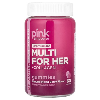Pink, Multi For Her + Collagen Gummies, натуральное ягодное ассорти, 60 жевательных таблеток