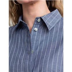 Платье в полоску А-силуэта с поясом из легкого хлопкового поплина