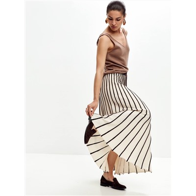 Юбка-плиссе DORA, Молочный с шоколадными полосками