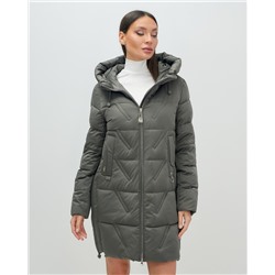 Куртка зимняя женская классическая с капюшоном темно-серого цвета 7671TC