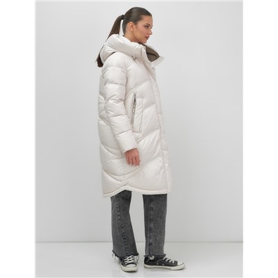 Пальто зимнее утепленное с капюшоном женское бежевого цвета 7747B