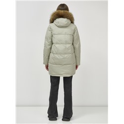 Куртка женская зимняя с мехом енот премиум класса светло-зеленого цвета 381ZS