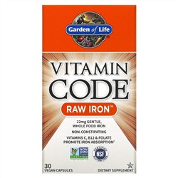 Garden of Life, Vitamin Code, RAW Iron, 30 веганских капсул