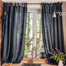 Комплект штор для кухни с завязками «Этель» Linen collection grey,145×180 см-2 шт.,100% лён