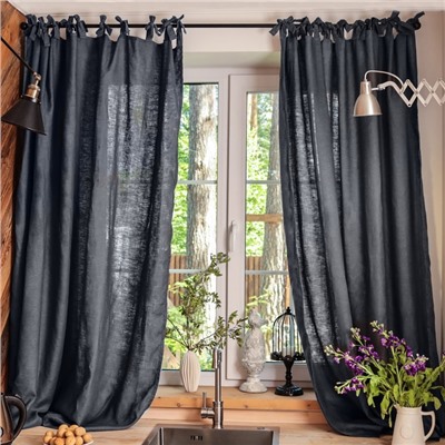 Комплект штор для кухни с завязками «Этель» Linen collection grey,145×180 см-2 шт.,100% лён