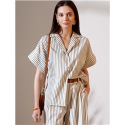 Блузка в полоску с цельнокроеным коротким рукавом из легкого хлопкового поплина