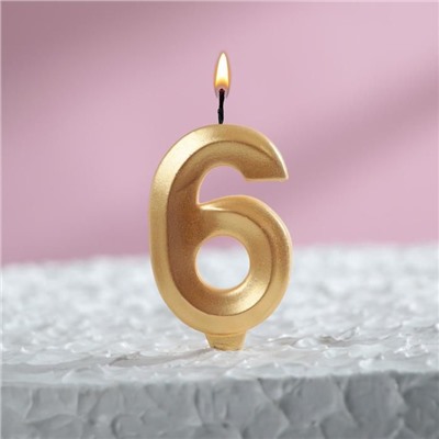 Свеча для торта "Грань" золотая - цифра "6" 7,8 см