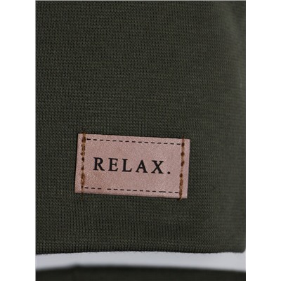 Шапка трикотажная детская формы лопата, нашивка RELAX + снуд, хаки