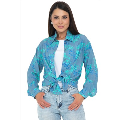 Рубашка серо-голубая с принтом