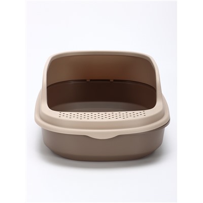 Лоток для кошек Фур-Мур 48×35.5 cм с высоким бортом + совок, Soft-touch, капучино