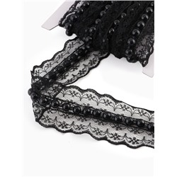 Рюш кружевной, с бусинами, 40 мм, 4.5±0.5 м, чёрный