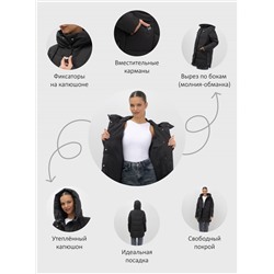 Куртка женская демисезонная с капюшоном черного цвета 1139Ch