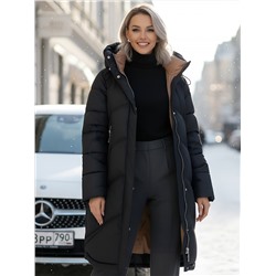 Пальто зимнее утепленное с капюшоном женское черного цвета 7747Ch