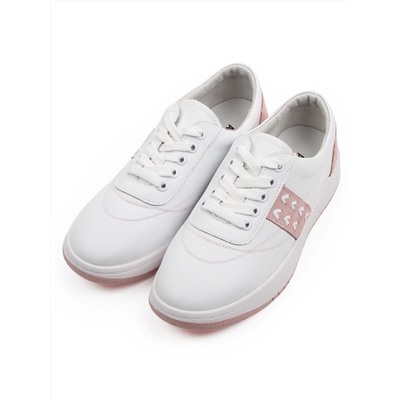 03-YA345-2 WHITE/PINK Полуботинки спортивные женские (натуральная кожа, натуральная замша)