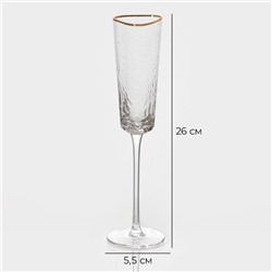 Бокал для шампанского Magistro «Жемчуг», 180 мл, 5.5×26 см, с золотой отводкой, стекло, прозрачный