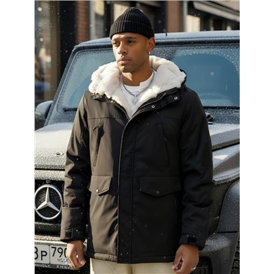 Парка мужская зимняя удлиненная с мехом черного цвета 8755Ch