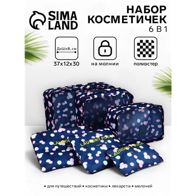 Дорожный набор органайзеров-косметичек на молниях, 6 в 1, с принтом, синий