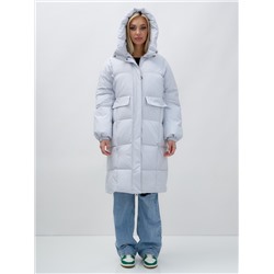 Куртка летучая мышь женская с капюшоном зимняя светло-серого цвета 9621SS