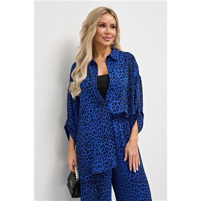 Рубашка синяя с леопардовым принтом
