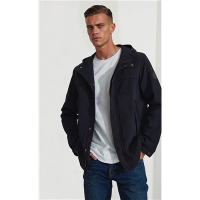 Ветровка мужская с несъемным регулируемым капюшоном F111-1302 тёмно-синяя