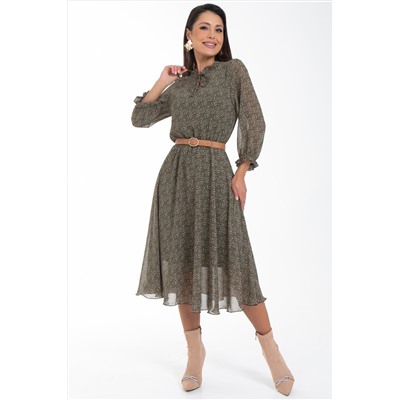 Платье шифоновое цвета хаки с принтом