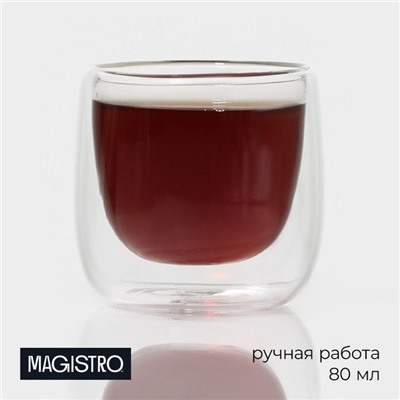 Стопка-шот с двойными стенками Magistro «Поль Квадро», 80 мл, 7.5×8 см, стекло, прозрачная