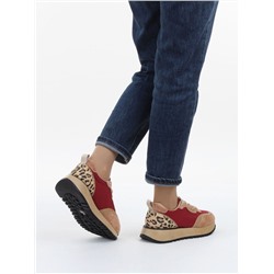 04-PDJ96-3 BEIGE/RED Кроссовки демисезонные женские (натуральная замша, натуральная кожа, текстиль)