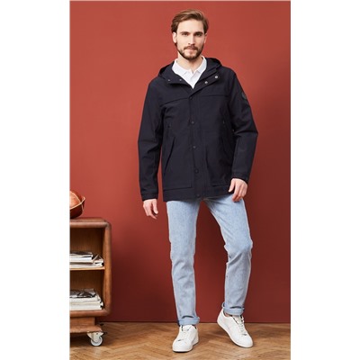 Ветровка мужская с несъемным регулируемым капюшоном F111-1302 тёмно-синяя