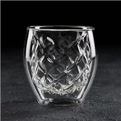 Стакан с двойными стенками Magistro «Дуо», Ананас, 250 мл, 8.5×8.5×9 см, стекло, прозрачный