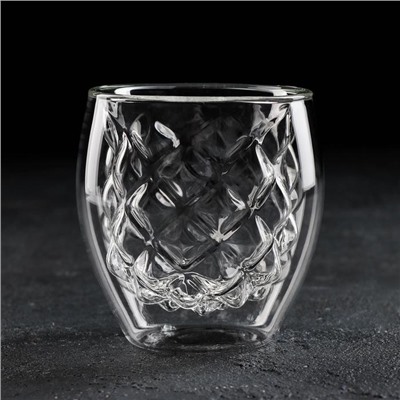 Стакан с двойными стенками Magistro «Дуо», Ананас, 250 мл, 8.5×8.5×9 см, стекло, прозрачный