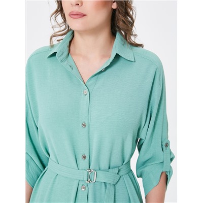 Платье А-образного силуэта пастельного зелёного цвета с поясом