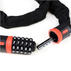 Замок кодовый R-LOCK CHAIN, 5 разрядов, 1200мм, стальная цепь, толщина металла 6 мм, чёрно-красный. /уп 40