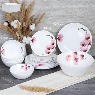 Столовый набор 19 предметов Евро / 19PCS-10072695 (18141) /уп 2/ Орхидея