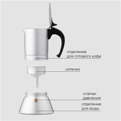 Кофеварка гейзерная Magistro Salem, на 3 чашки, 150 мл, индукция, алюминий, серебристая