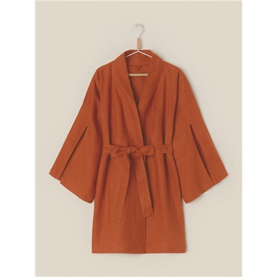 Халат женский короткий SL HOME «Brown»-52, 100% лён, 150 г/м2